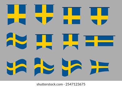 Flagge von Schweden Set, Original und einfache Schweden Flagge Paket, Vektorgrafik von Schweden Flagge Sammlung
