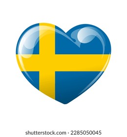 Flag of Sweden in the shape of a heart. Heart with the flag of Sweden. 3D illustration, vector