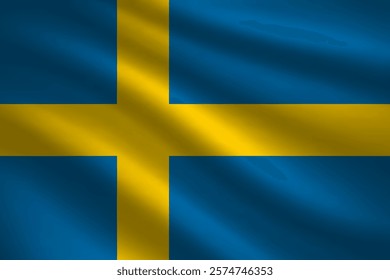 Flag of Sweden silk background. Wavy textile vector icon. Best for mobile apps, UI and web design.