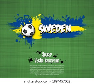 Flag of Sweden with soccer fans from blots paint on an isolated background. Design pattern on the football theme. Vector illustration