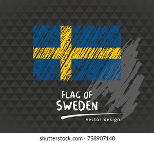 Flag of Sweden, vector chalk illustration on black background