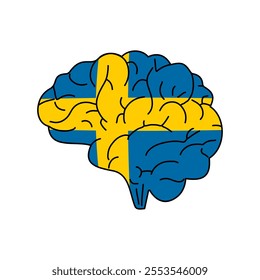 Flag of Sweden. Vector illustration of a combination of a human brain with a country flag on a white background.