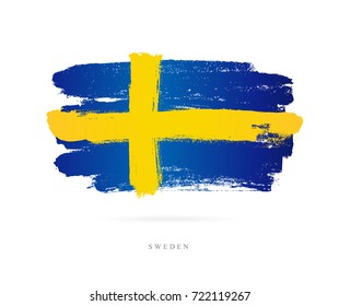 Flag of Sweden. Vector illustration on white background. Beautiful brush strokes. Abstract concept. Elements for design.