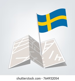 Flag of Sweden , Sweden flag waving isolated vector illustration,map and check in