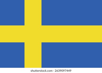 Flag of Sweden with yellow Nordic cross on blue field. A Scandinavian national emblem used in international, cultural, and political materials