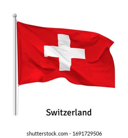 Flag of the Swiss Confederation in the wind on flagpole, vector