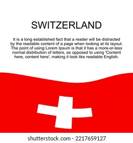 Flagge der Schweiz für Banner auf quadratisch-weißem Hintergrund. Schweiz-Flag mit Leerzeichen für Text. Schweiz quadratisches Banner mit Fahne. Vektorgrafik eps10