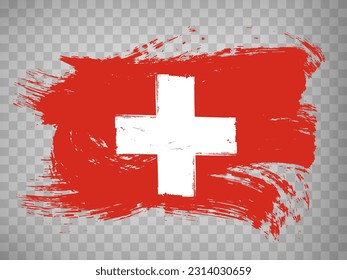 Flag Schweiz, Pinselstrich Hintergrund.  Flagge der Schweiz auf transparentem Hintergrund für Ihr Webdesign, App, UI.  Stock-Vektorgrafik. EPS10.