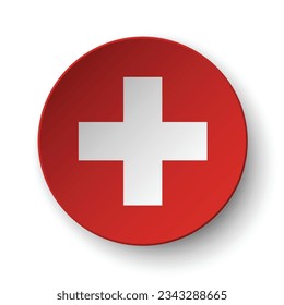 Die Flagge der Schweiz. Button-Flag-Symbol. Standardfarbe. Circle Icon Flag. 3D-Abbildung. Computergrafik. Digitale Illustration. Vektorgrafik.