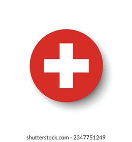 Die Flagge der Schweiz. Button-Flag-Symbol. Standardfarbe. Circle Icon Flag. 3D-Abbildung. Computergrafik. Digitale Illustration. Vektorgrafik.