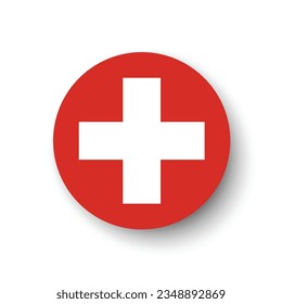 Die Flagge der Schweiz. Button-Flag-Symbol. Standardfarbe. Circle Icon Flag. 3D-Abbildung. Computergrafik. Digitale Illustration. Vektorgrafik.