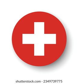 The flag of Switzerland. Button flag icon. Standard color. Circle icon flag. 3d illustration. Computer illustration. Digital illustration. Vector illustration.