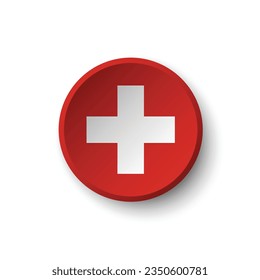 The flag of Switzerland. Button flag icon. Standard color. Circle icon flag. 3d illustration. Computer illustration. Digital illustration. Vector illustration.