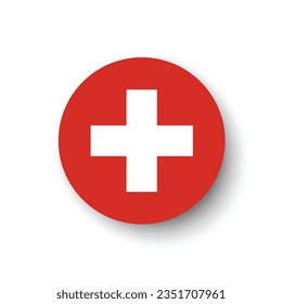 The flag of Switzerland. Button flag icon. Standard color. Circle icon flag. 3d illustration. Computer illustration. Digital illustration. Vector illustration.