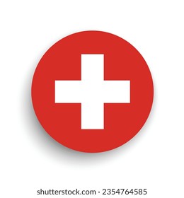 The flag of Switzerland. Button flag icon. Standard color. Circle icon flag. 3d illustration. Computer illustration. Digital illustration. Vector illustration.