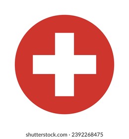 Die Flagge der Schweiz. Button-Flag-Symbol. Standardfarbe. Circle Icon Flag. Computergrafik. Digitale Illustration. Vektorgrafik.