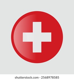 The flag of switzerland. Circle icon flag. Button flag icon. Standard color. 3d illustration. glossy circle badge	