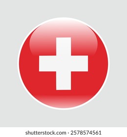 The flag of switzerland. Circle icon flag. Button flag icon. glossy circle badge. 3d illustration.	