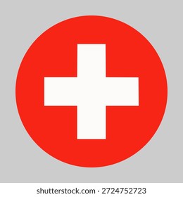 Flagge der Schweiz in Kreisform mit genauen Proportionen und offiziellen Farben. Vertretung der nationalen Identität und des Patriotismus