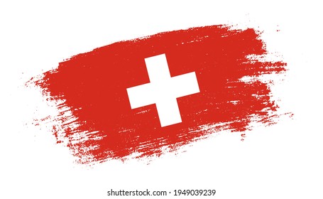 Flag Schweiz Land auf Pinselstrich Streichpfad Ansicht. Elegante Struktur der Nationalflagge