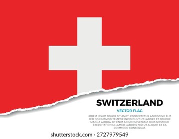 Bandera de Suiza. Creativo efecto de borde de papel rasgado sobre fondo transparente con irregularidades irregulares. Una apariencia tridimensional con sombras realistas, como si hubiera sido rasgada para revelar una superficie blanca debajo