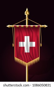 Flag of Switzerland. Festive Vertical Banner. Wall Hangings with Gold Tassel Fringing