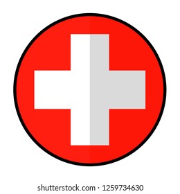 Flag Switzerland – flat style design button. Nation emblem illustration, isolated on a white background. 