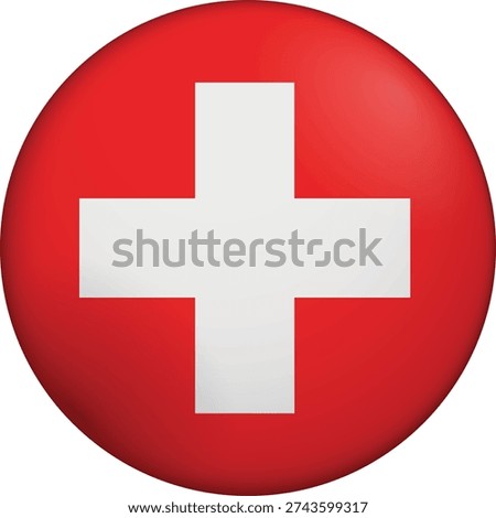 Flag of Switzerland. Glossy circular flag. Button appearance. 3D Icon Design with depth. Professional, tactile look. Perfect for representing national identity in digital interfaces and perfect for websites