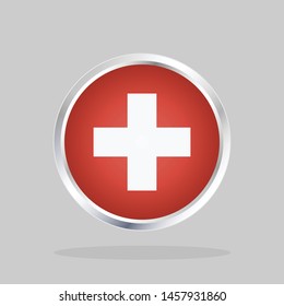 Flag of Switzerland, Glossy Round Button With Metallic Frame