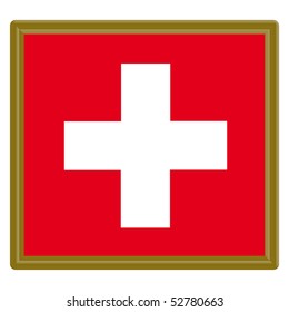 Flag of Switzerland with gold frame