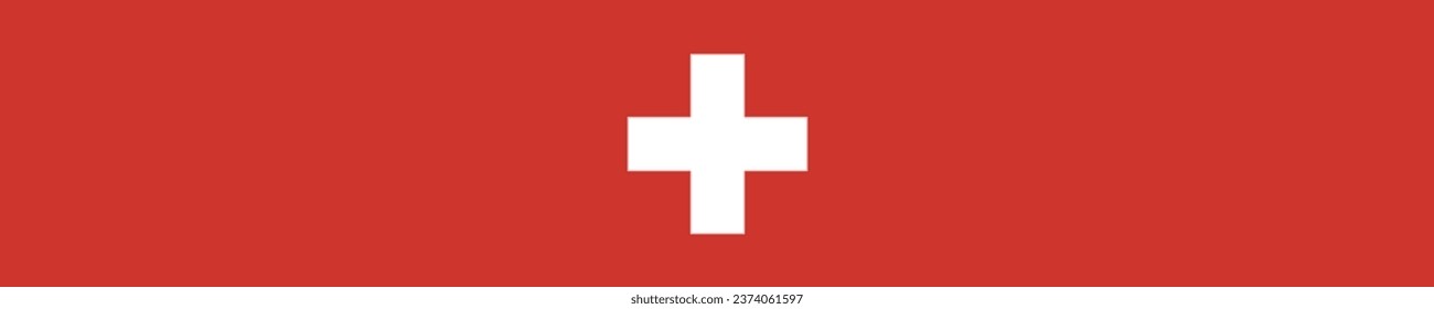 Die Flagge der Schweiz. Flaggensymbol. Ein langer Banner. Standardfarbe. Standardgröße. Computergrafik. Digitale Illustration. Vektorgrafik.