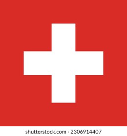 Die Flagge der Schweiz. Flaggensymbol. Standardfarbe. Standardgröße. Quadratflagge. Computergrafik. Digitale Illustration. Vektorgrafik.