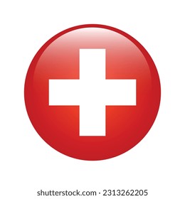 The flag of Switzerland. Flag icon. Standard color. Round flag. 3d illustration. Computer illustration. Digital illustration. Vector illustration.
