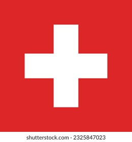 The flag of Switzerland. Flag icon. Standard color. Standard size. A square flag. Computer illustration. Digital illustration. Vector illustration.