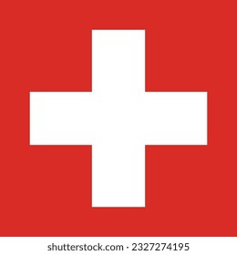 The flag of Switzerland. Flag icon. Standard color. Standard size. A square flag. Computer illustration. Digital illustration. Vector illustration.