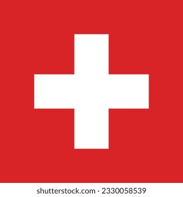 The flag of Switzerland. Flag icon. Standard color. Standard size. A square flag. Computer illustration. Digital illustration. Vector illustration.