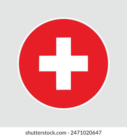 The flag of Switzerland. Flag icon. Standard color. Round flag. Computer illustration. Digital illustration. Vector illustration.