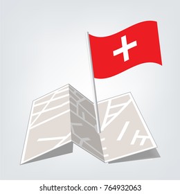 Flag of Switzerland , Switzerland Flag Icon vector illustration,map and check in