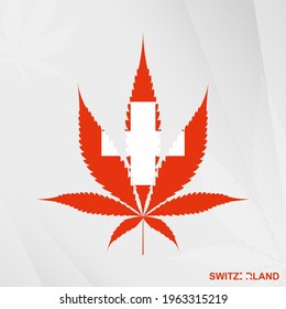 Flag of Switzerland in Marijuana leaf shape. The concept of legalization Cannabis in Switzerland. Medical cannabis illustration.
