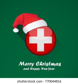 Flag of switzerland. Merry Christmas and happy new year background design with glossy round Flag of switzerland. vector illustration.