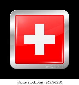 Flag of Switzerland. Metal Icons Square Shape. This is File from the Collection European Flags