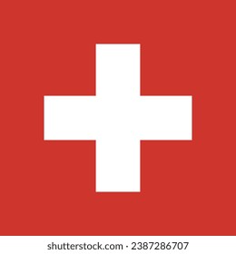 The flag of Switzerland. The official ratio. Flag icon. Standard color. A square flag. Square icon. Computer illustration. Digital illustration. Vector illustration.