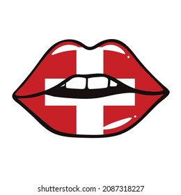 The flag of Switzerland on the lips. Vector illustration national flag to Independence Day on the lips of Switzerland. 