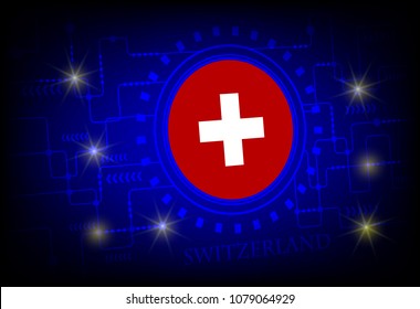 Flag of Switzerland on a technology background.