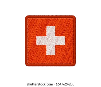 Flag Of Switzerland Patch. Vector Photo Realistic Embroidery Isolated On White Background. 