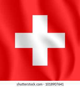 Flag of Switzerland. Realistic waving flag of Swiss Confederation. Fabric textured flowing flag of Switzerland.