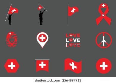 Flag of Switzerland Set, Original and simple Switzerland flag Bundle, vector illustration of Switzerland flag Collection
