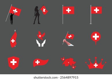 Flag of Switzerland Set, Original and simple Switzerland flag Bundle, vector illustration of Switzerland flag Collection
