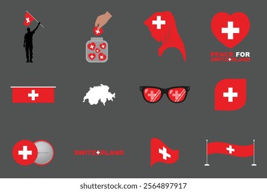 Flag of Switzerland Set, Original and simple Switzerland flag Bundle, vector illustration of Switzerland flag Collection
