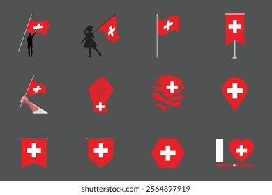 Flag of Switzerland Set, Original and simple Switzerland flag Bundle, vector illustration of Switzerland flag Collection
